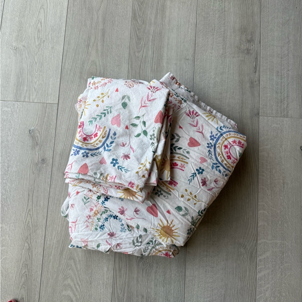 Floral and Rainbow Patterned Bedding Set